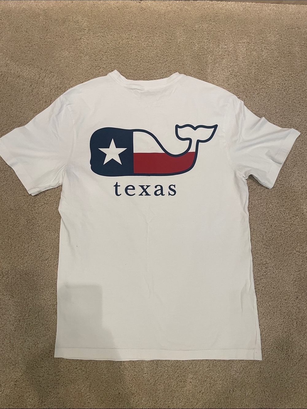 Vineyard Vines Texas tshirt, white with pocket, TX flag whale, size XS